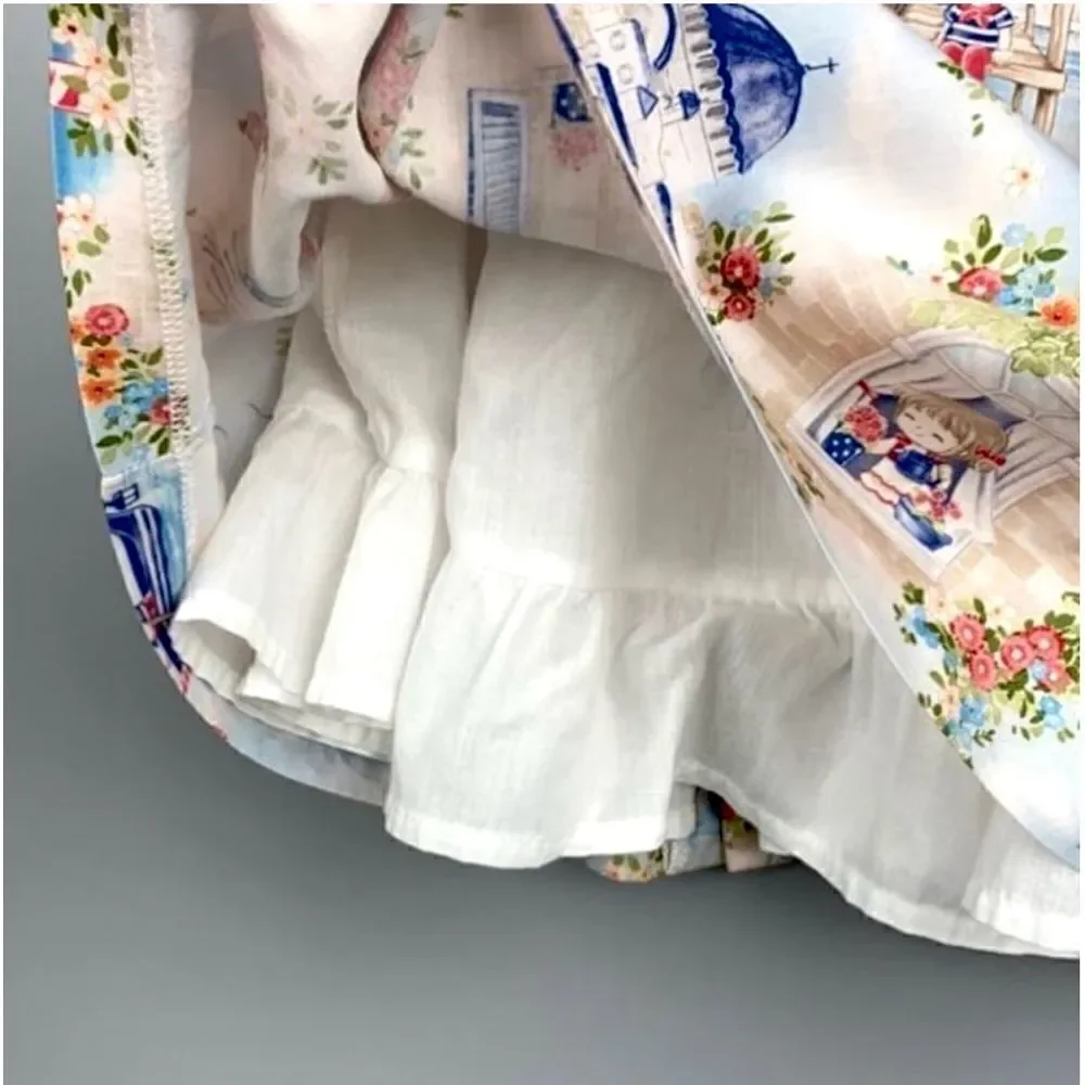 Mayoral Nautical Landscape Baby Dress Cotton Cap Sleeves Button Down Closure 12m